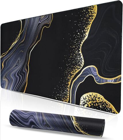 Marble Mouse Pad Large - Gaming Desk Mat Computer Keyboard Big Desk Pad, 35.4 X 15.7 Inch XXL Office Desktop Black White Gold Mouse Pads, Extended Non-Slip Rubber Base with Stitched Edge in Kuwait