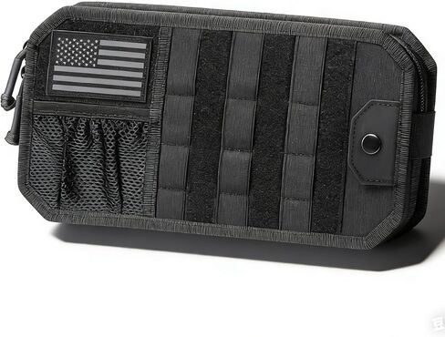 منظم حاجب الشمس للسيارة من مولي، ملحقات السيارة مع حقيبة تخزين بسحاب ومشبك نظارات وأشرطة قابلة للتعديل، لوحة مولي شبه صلبة للتروس التكتيكية، تناسب معظم المركبات وسيارات الدفع الرباعي (أسود) in Kuwait