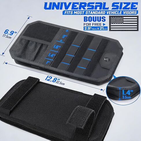 منظم حاجب الشمس للسيارة من مولي، ملحقات السيارة مع حقيبة تخزين بسحاب ومشبك نظارات وأشرطة قابلة للتعديل، لوحة مولي شبه صلبة للتروس التكتيكية، تناسب معظم المركبات وسيارات الدفع الرباعي (أسود) in Kuwait