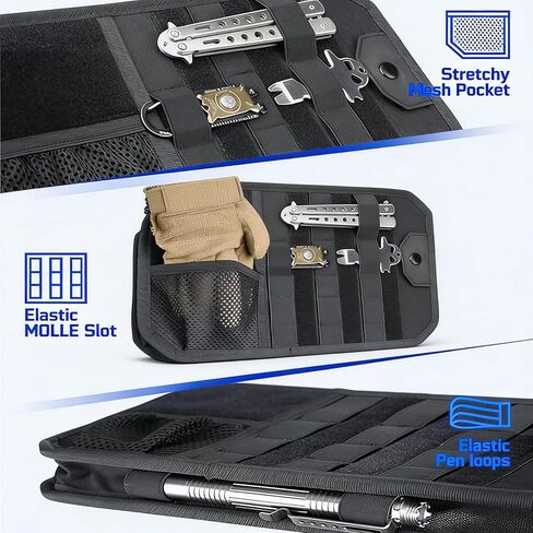 منظم حاجب الشمس للسيارة من مولي، ملحقات السيارة مع حقيبة تخزين بسحاب ومشبك نظارات وأشرطة قابلة للتعديل، لوحة مولي شبه صلبة للتروس التكتيكية، تناسب معظم المركبات وسيارات الدفع الرباعي (أسود) in Kuwait