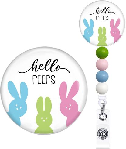 Easter Badge Reel 3 Rabbit with Bead Retractable Alligator Clip Badge Scroll, Student Office Worker Holiday ID Decoration Medical Nurse Name Decor in Kuwait