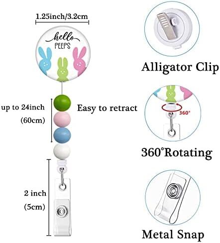 Easter Badge Reel 3 Rabbit with Bead Retractable Alligator Clip Badge Scroll, Student Office Worker Holiday ID Decoration Medical Nurse Name Decor in Kuwait
