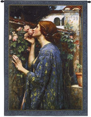 روح الوردة بقلم جون ويليام ووترهاوس | لوحة فنية جدارية منسوجة معلقة | سيدة الأزهار الكلاسيكية مع الورود والزنابق | 100% قطن مقاس الولايات المتحدة الأمريكية 43x31 in Kuwait