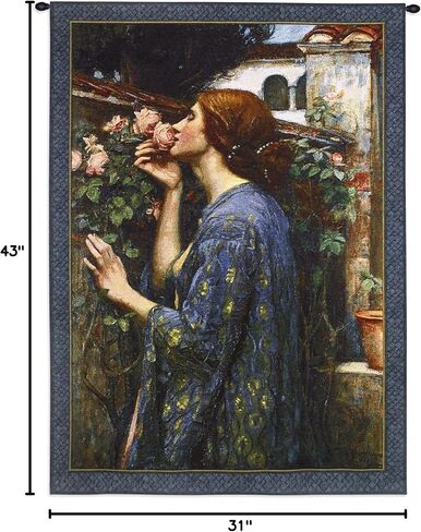 روح الوردة بقلم جون ويليام ووترهاوس | لوحة فنية جدارية منسوجة معلقة | سيدة الأزهار الكلاسيكية مع الورود والزنابق | 100% قطن مقاس الولايات المتحدة الأمريكية 43x31 in Kuwait