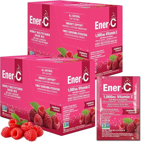 Ener-C Orange & Raspberry Multivitamin Drink Mix Powder Vitamin C 1000mg & Electrolytes with Real Fruit Juice Natural Energy & Immune Support for Women & Men - Non-GMO Vegan & Gluten Free - 60 Count in Saudi Arabia