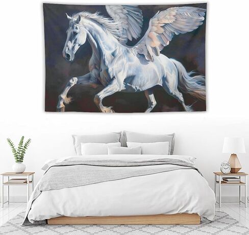 QEOPGNE جدار نسيج جدار الفن مهيب بيغاسوس الحصان الأبيض الحيوانات الخيال نسيج لغرفة النوم غرفة المعيشة ديكور للرجال والنساء المفروشات الجدار شنقا ديكور 60 "× 90" in Kuwait