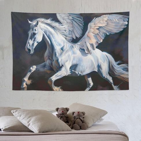 QEOPGNE جدار نسيج جدار الفن مهيب بيغاسوس الحصان الأبيض الحيوانات الخيال نسيج لغرفة النوم غرفة المعيشة ديكور للرجال والنساء المفروشات الجدار شنقا ديكور 60 "× 90" in Kuwait