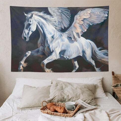 QEOPGNE جدار نسيج جدار الفن مهيب بيغاسوس الحصان الأبيض الحيوانات الخيال نسيج لغرفة النوم غرفة المعيشة ديكور للرجال والنساء المفروشات الجدار شنقا ديكور 60 "× 90" in Kuwait