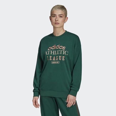 adidas Women's Retro Luxury Athletic League Crew Pullover Sweater, Green in Saudi Arabia