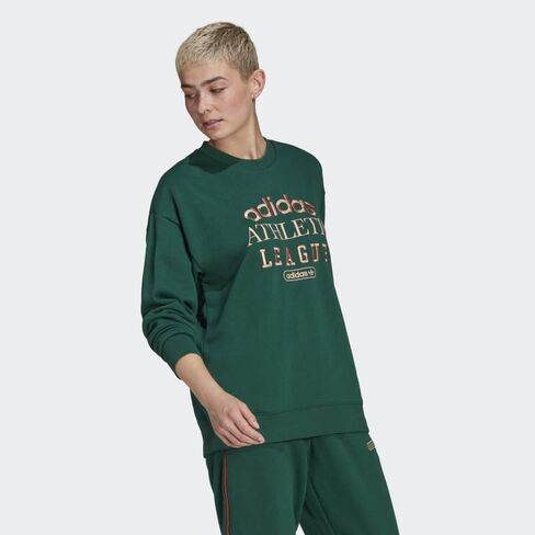 adidas Women's Retro Luxury Athletic League Crew Pullover Sweater, Green in Saudi Arabia