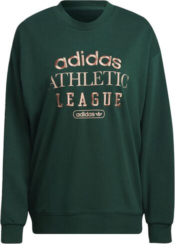 adidas Women's Retro Luxury Athletic League Crew Pullover Sweater, Green in Saudi Arabia