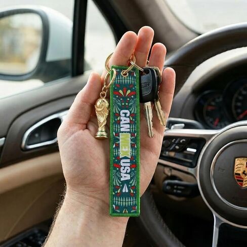 FIFA Official World Cup 2026 Collectible Keychain – "CAN·MEX·USA" Embroidered Fabric Key Fob with 3D Mini Trophy – 6.2 Inch Premium Tri-Nation Host Edition for Keys, Backpacks & Luggage in Kuwait