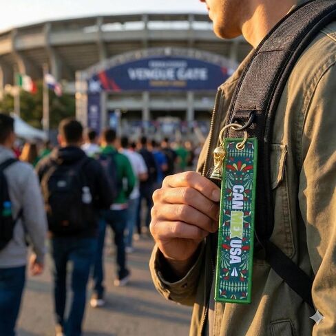 FIFA Official World Cup 2026 Collectible Keychain – "CAN·MEX·USA" Embroidered Fabric Key Fob with 3D Mini Trophy – 6.2 Inch Premium Tri-Nation Host Edition for Keys, Backpacks & Luggage in Kuwait