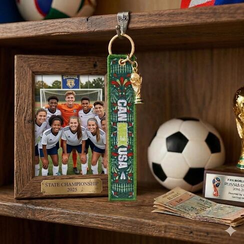 FIFA Official World Cup 2026 Collectible Keychain – "CAN·MEX·USA" Embroidered Fabric Key Fob with 3D Mini Trophy – 6.2 Inch Premium Tri-Nation Host Edition for Keys, Backpacks & Luggage in Kuwait