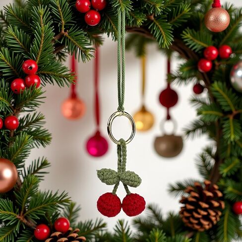 Red Handmade Cherry Decor Car Rearview Mirror Hanging Accessories Cherry Keychain Refintural Novelty Interior(ZS572) in Saudi Arabia