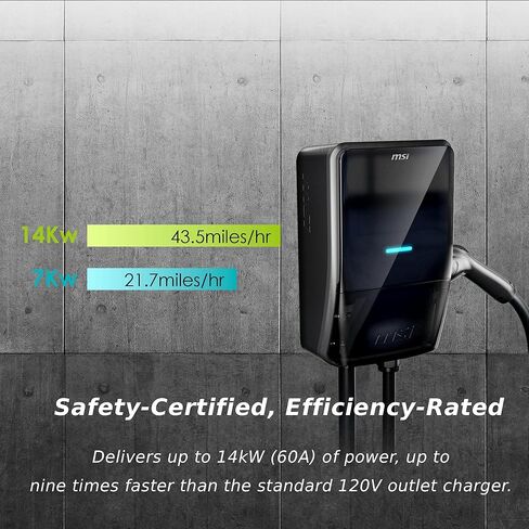 MSI EV Life Type 1 (J1772) Hardwired Level 2 Charger, 240V, 60A, 14.4 kW, IP55 Rated Water and Dust Resistant, IK08 Impact Resistant, UL2594 Certified, Energy Star in Saudi Arabia