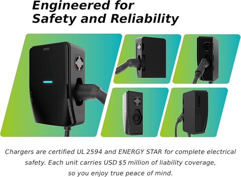 MSI EV Life Type 1 (J1772) Hardwired Level 2 Charger, 240V, 60A, 14.4 kW, IP55 Rated Water and Dust Resistant, IK08 Impact Resistant, UL2594 Certified, Energy Star in Saudi Arabia