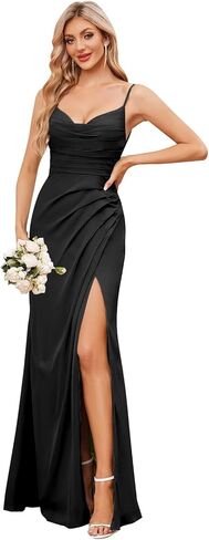 Chiffon Mermaid Bridesmaid Dresses for Women Long Pleated Formal Wedding Guest Dress with Slit in Saudi Arabia