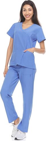 Hey Collection Scrubs Set 4-Way Stretch Mock Neck Princess Seam Medical Scrub Top and Flare Leg Pants with Four Pockets in Saudi Arabia