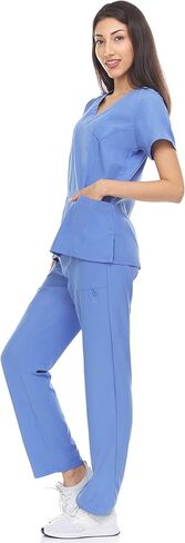Hey Collection Scrubs Set 4-Way Stretch Mock Neck Princess Seam Medical Scrub Top and Flare Leg Pants with Four Pockets in Saudi Arabia