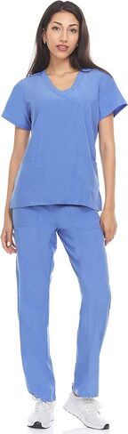 Hey Collection Scrubs Set 4-Way Stretch Mock Neck Princess Seam Medical Scrub Top and Flare Leg Pants with Four Pockets in Saudi Arabia