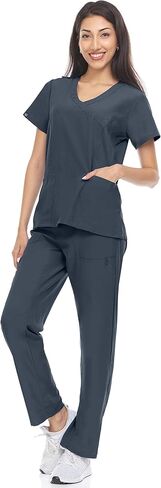 مجموعة Hey Collection Scrubs مكونة من 4 اتجاهات ورقبة وهمية قابلة للتمدد ودرزات الأميرة الطبية وبنطلون ساق واسع بأربعة جيوب in Kuwait