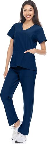 Hey Collection Scrubs Set 4-Way Stretch Mock Neck Princess Seam Medical Scrub Top and Flare Leg Pants with Four Pockets in Saudi Arabia