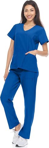 Hey Collection Scrubs Set 4-Way Stretch Mock Neck Princess Seam Medical Scrub Top and Flare Leg Pants with Four Pockets in Saudi Arabia