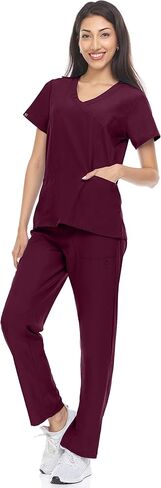 Hey Collection Scrubs Set 4-Way Stretch Mock Neck Princess Seam Medical Scrub Top and Flare Leg Pants with Four Pockets in Saudi Arabia