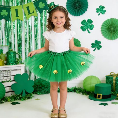 توتو عيد القديس باتريك للفتيات، تنورة تول خضراء لعيد القديس باتي للفتيات الصغيرات، إكسسوارات فستان عيد القديس باتريك in Kuwait