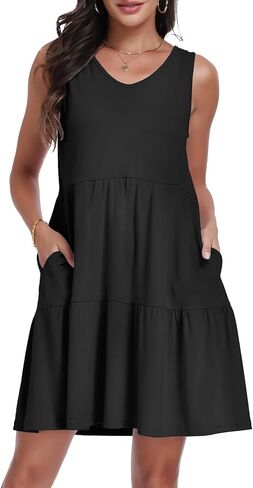 فساتين الصيف النسائية من elescat للحوامل بدون أكمام ومتأرجحة وفضفاضة مناسبة للحمل مع جيوب in Kuwait