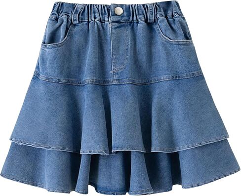 Happy Cherry Girl's Pleated Denim Skirts Elastic Waist School Uniform Jean Skorts with Shorts in Saudi Arabia