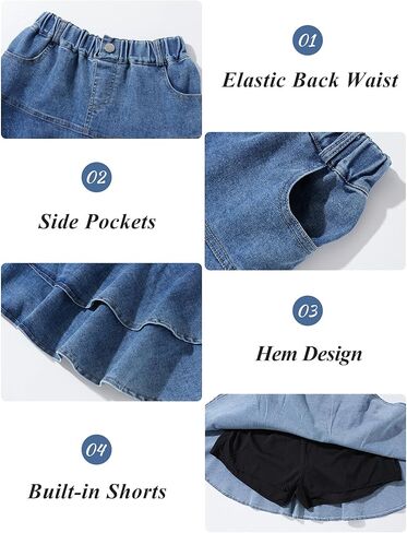 Happy Cherry Girl's Pleated Denim Skirts Elastic Waist School Uniform Jean Skorts with Shorts in Saudi Arabia