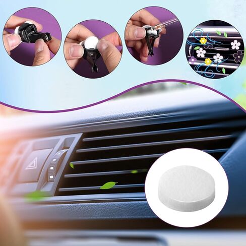 Round Essential Oil Diffuser Pad - 50 PCS Car Air Freshener Refill Felt Pads, Diffuser Refill Pads, Unscented Essential Oil Perfume Refill Pad, Mini Microfibre Air Filter Scent-Pads for Vent Clips in Kuwait
