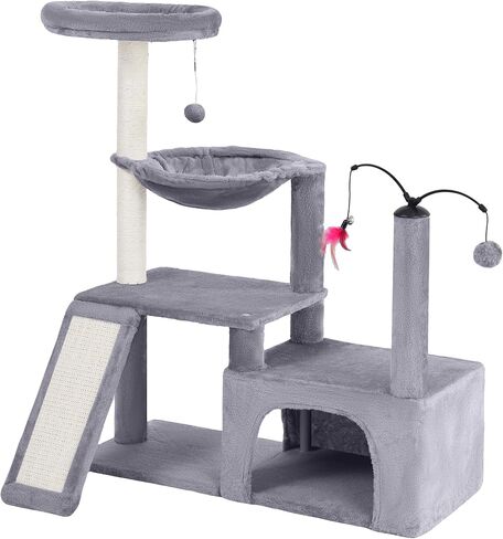 YUNIQUE Cat Tree with Cat Condo and Big Hammock, Grey in Kuwait