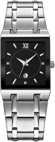 Fashion Silver Watches for Men Square Dial Date Waterproof Analog Quartz Stainless Steel Fashion Casual Mens Business Watch in Kuwait