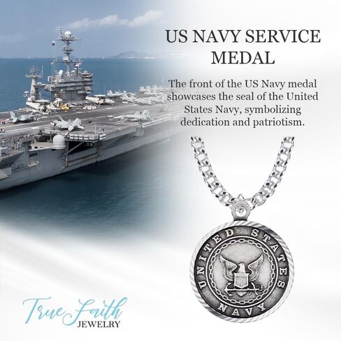 True Faith Jewelry Sterling Silver United States Navy Service Medal with St Michael Patron Saint Archangel Pendant Necklace, 3/4 Inch in Kuwait