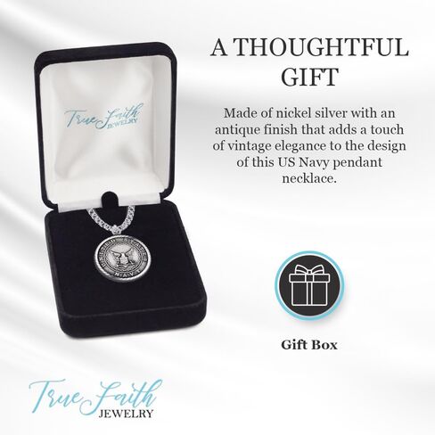 True Faith Jewelry Sterling Silver United States Navy Service Medal with St Michael Patron Saint Archangel Pendant Necklace, 3/4 Inch in Kuwait