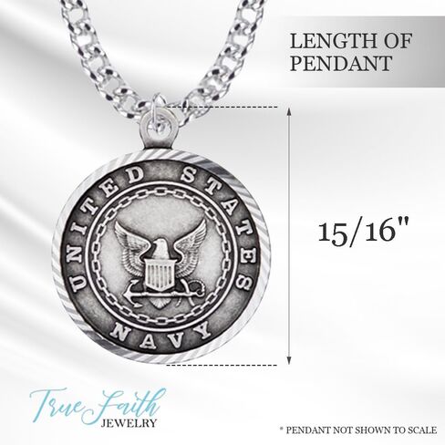 True Faith Jewelry Sterling Silver United States Navy Service Medal with St Michael Patron Saint Archangel Pendant Necklace, 3/4 Inch in Kuwait