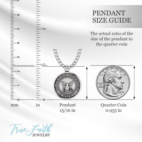 True Faith Jewelry Sterling Silver United States Navy Service Medal with St Michael Patron Saint Archangel Pendant Necklace, 3/4 Inch in Kuwait