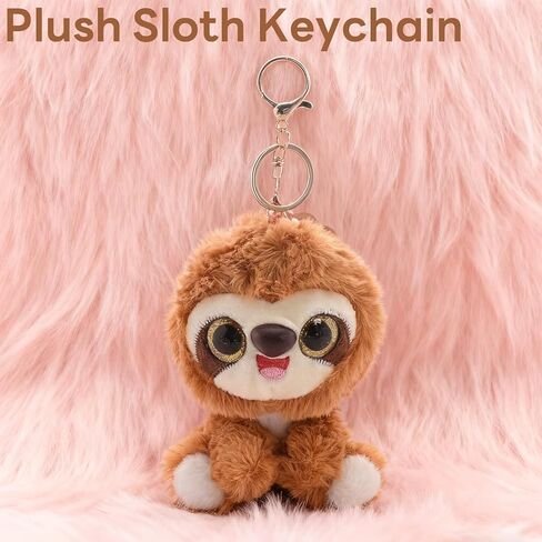 Plush Sloth Keychain - Adorable Brown Sitting Sloth with Big Eyes, Soft Furry Bag Charm and Keyring for Women, Handbag Pendant, Purse Tote Bag Ornaments in Kuwait