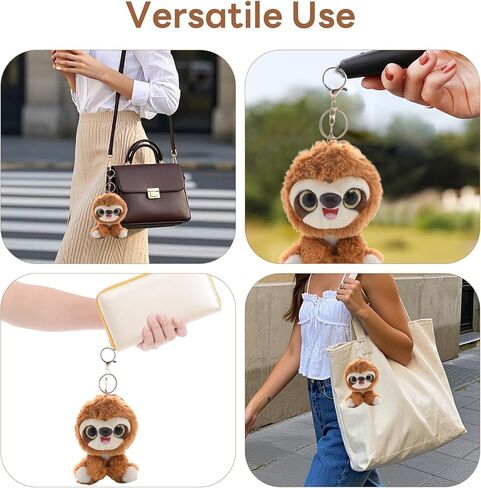Plush Sloth Keychain - Adorable Brown Sitting Sloth with Big Eyes, Soft Furry Bag Charm and Keyring for Women, Handbag Pendant, Purse Tote Bag Ornaments in Kuwait