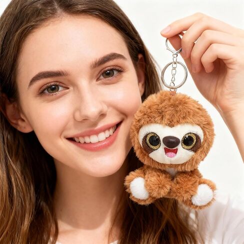 Plush Sloth Keychain - Adorable Brown Sitting Sloth with Big Eyes, Soft Furry Bag Charm and Keyring for Women, Handbag Pendant, Purse Tote Bag Ornaments in Kuwait