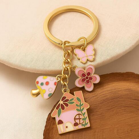 House Key Chain - Butterfly & Mushroom Key Chains for Women, Enchanted Cottage Bag Charms, Cute Keychains gift for Girls Girlfriend in Kuwait