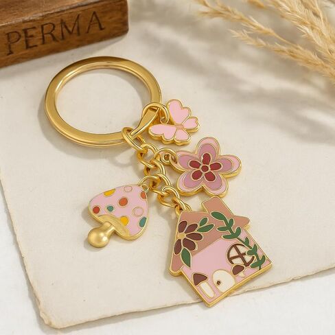 House Key Chain - Butterfly & Mushroom Key Chains for Women, Enchanted Cottage Bag Charms, Cute Keychains gift for Girls Girlfriend in Kuwait