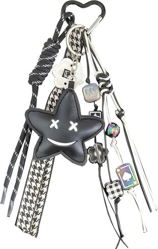 Stylish Star Keychain with Y2K Bag Charms, Beaded Braided Rope, Leather Car Keys Purse Pendants Gifts in Saudi Arabia
