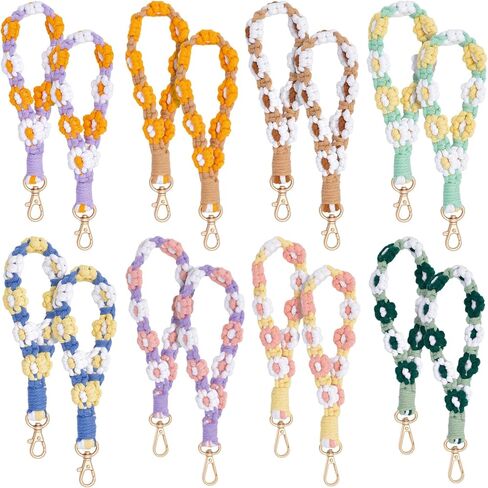 16 قطعة بوهو مكرميه السوار المفاتيح زهرة اليدوية المفاتيح السوار مفتاح سلسلة المعصم الحبل للمفاتيح لطيف ديزي كيرينغ للنساء in Kuwait