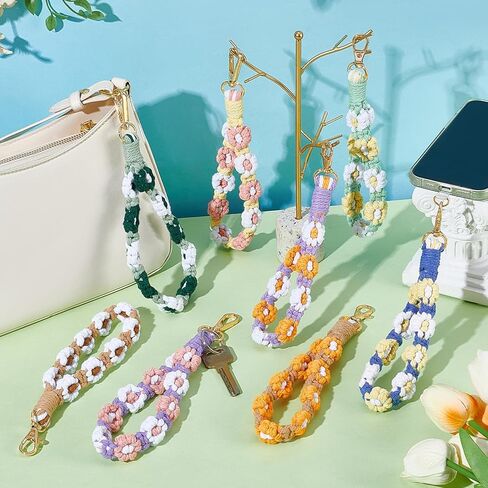 16 قطعة بوهو مكرميه السوار المفاتيح زهرة اليدوية المفاتيح السوار مفتاح سلسلة المعصم الحبل للمفاتيح لطيف ديزي كيرينغ للنساء in Kuwait
