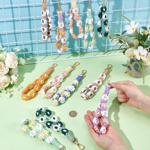 16 قطعة بوهو مكرميه السوار المفاتيح زهرة اليدوية المفاتيح السوار مفتاح سلسلة المعصم الحبل للمفاتيح لطيف ديزي كيرينغ للنساء in Kuwait