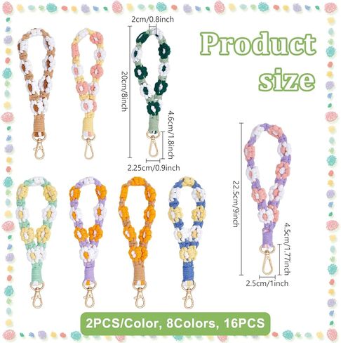 16 قطعة بوهو مكرميه السوار المفاتيح زهرة اليدوية المفاتيح السوار مفتاح سلسلة المعصم الحبل للمفاتيح لطيف ديزي كيرينغ للنساء in Kuwait